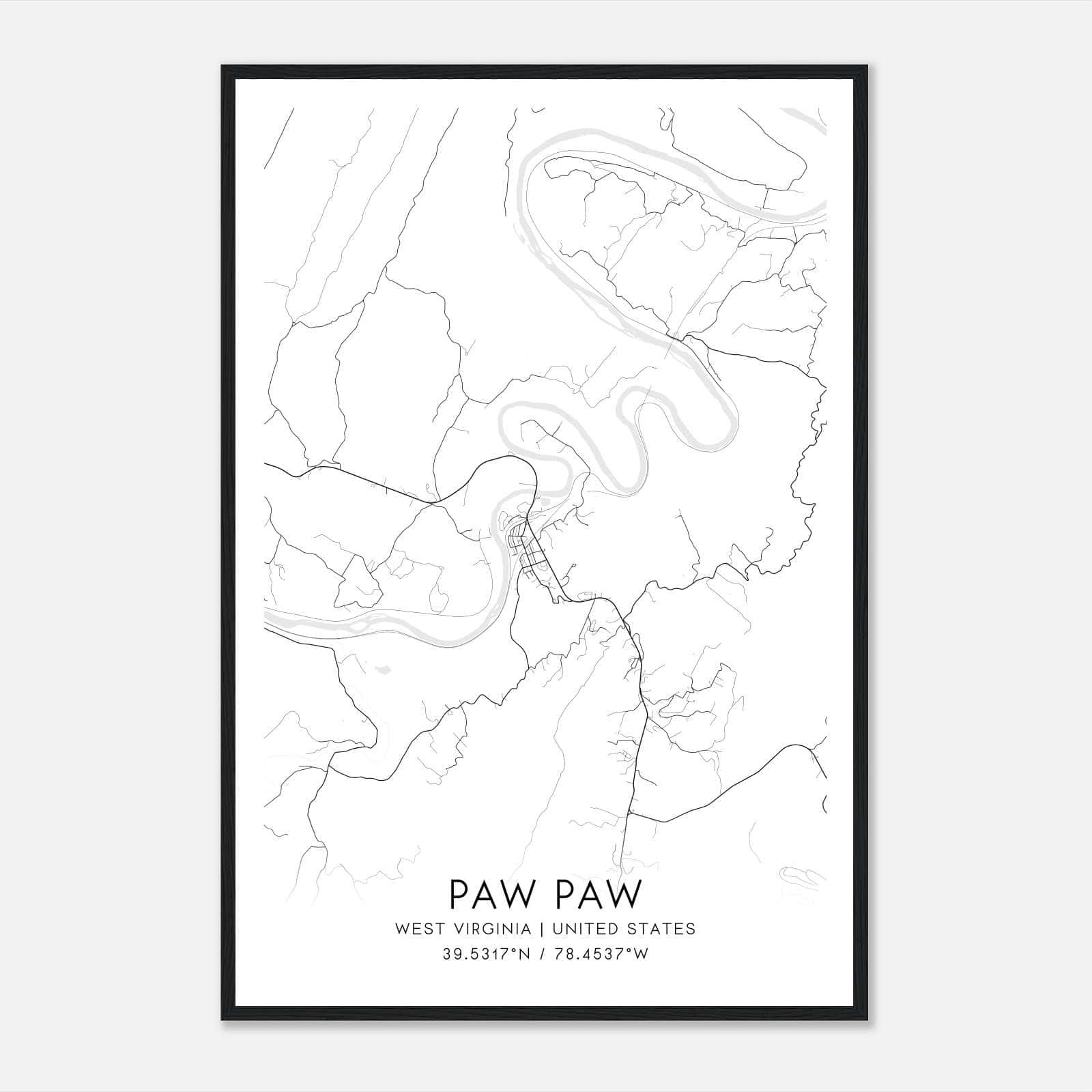 Paw Paw West Virginia Map Poster, Modern Home Decor Wall Art Print with regard to Paw Paw West Virginia Map