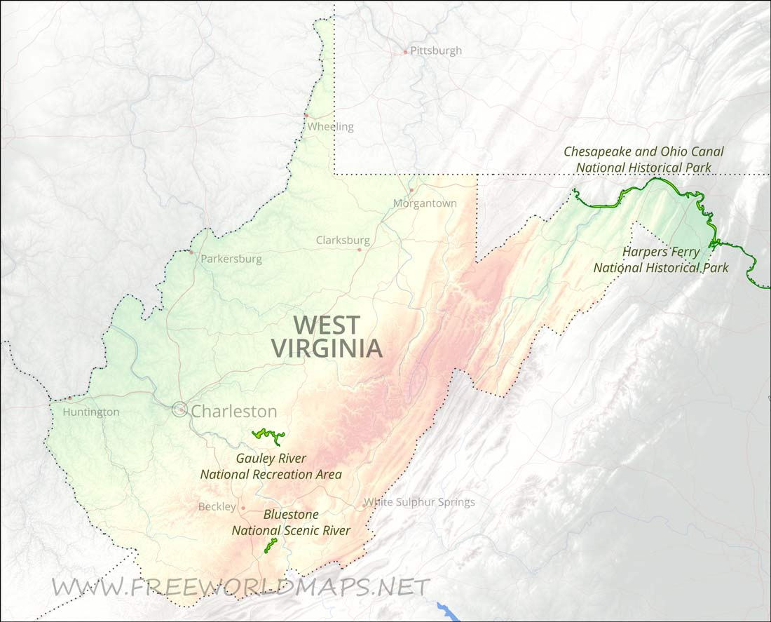 Physical Map Of West Virginia in West Virginia National Parks Map