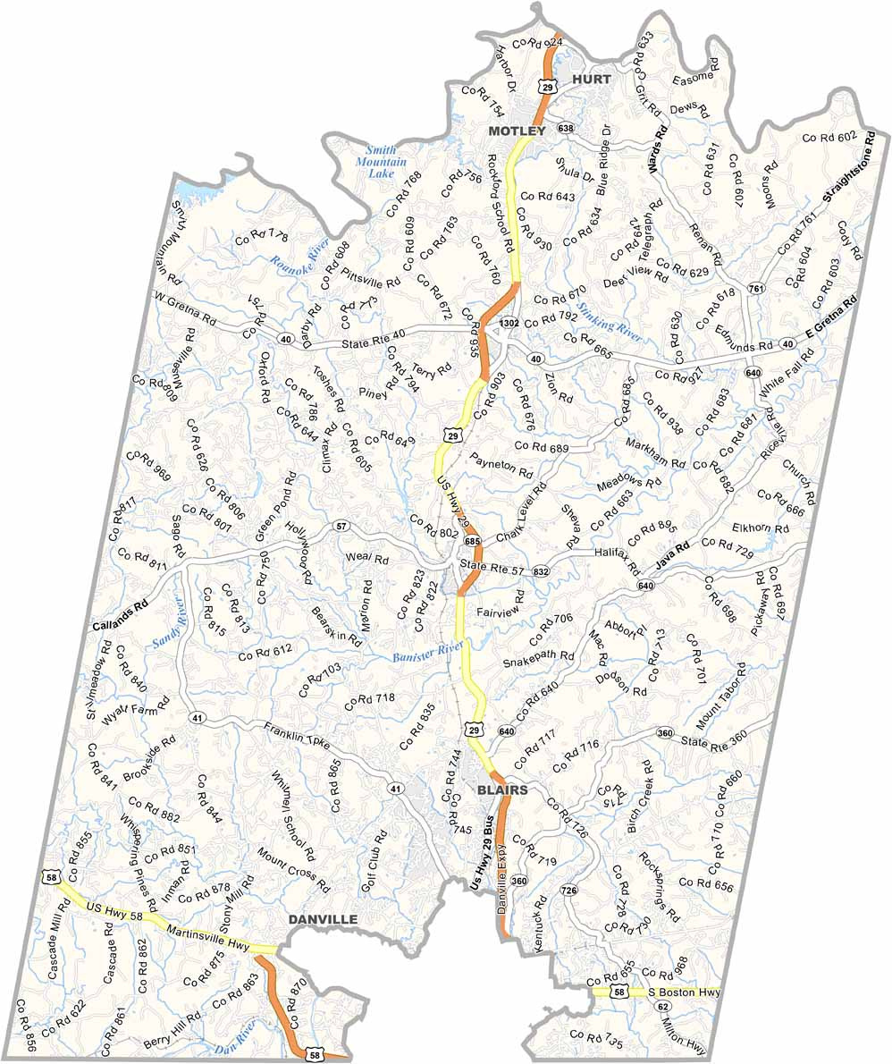 Pittsylvania County Map, Virginia - Us County Maps in Map of Pittsylvania County Virginia