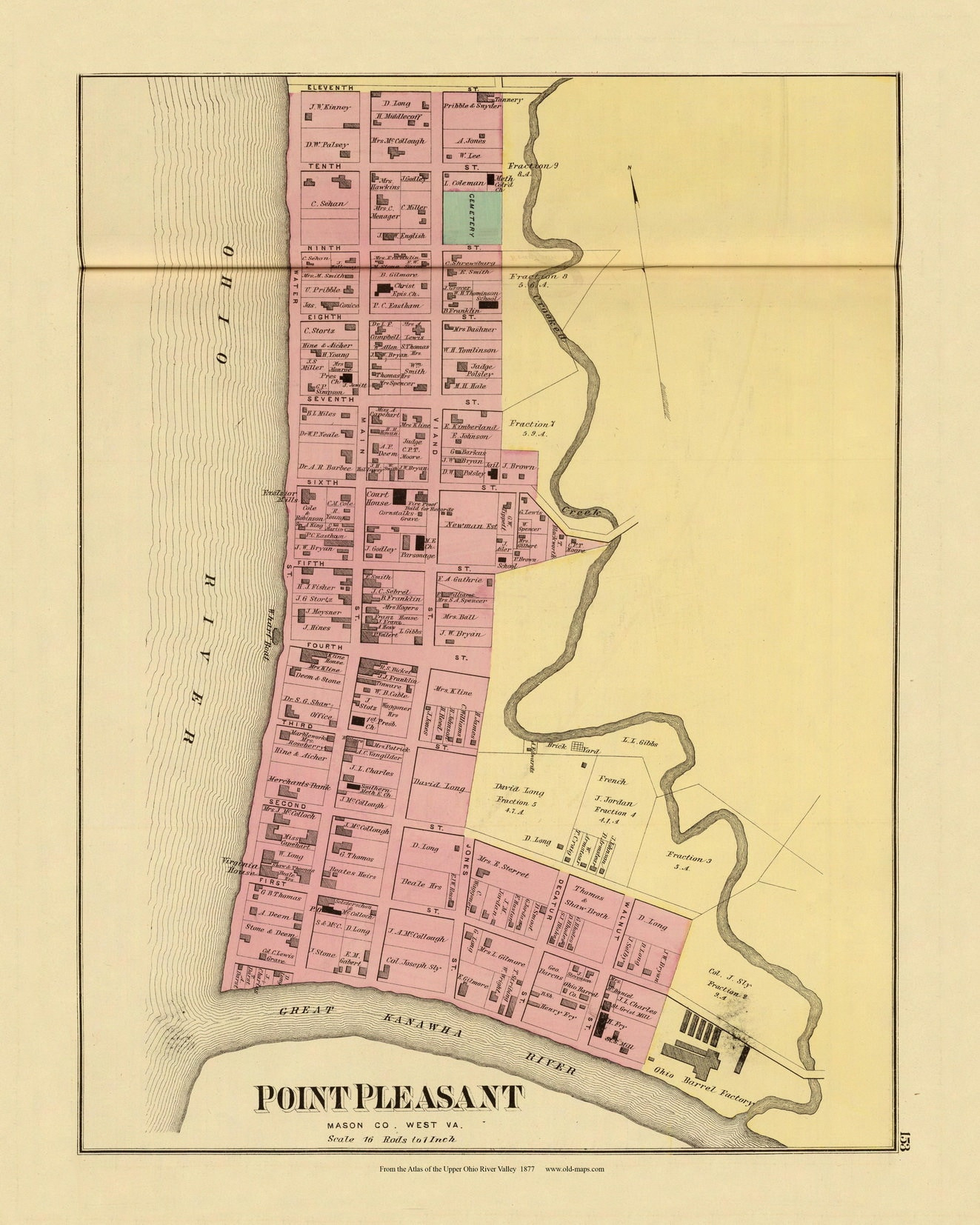 Point Pleasant 1877 Old Town Map Custom Mason County West Virginia inside Point Pleasant West Virginia Map