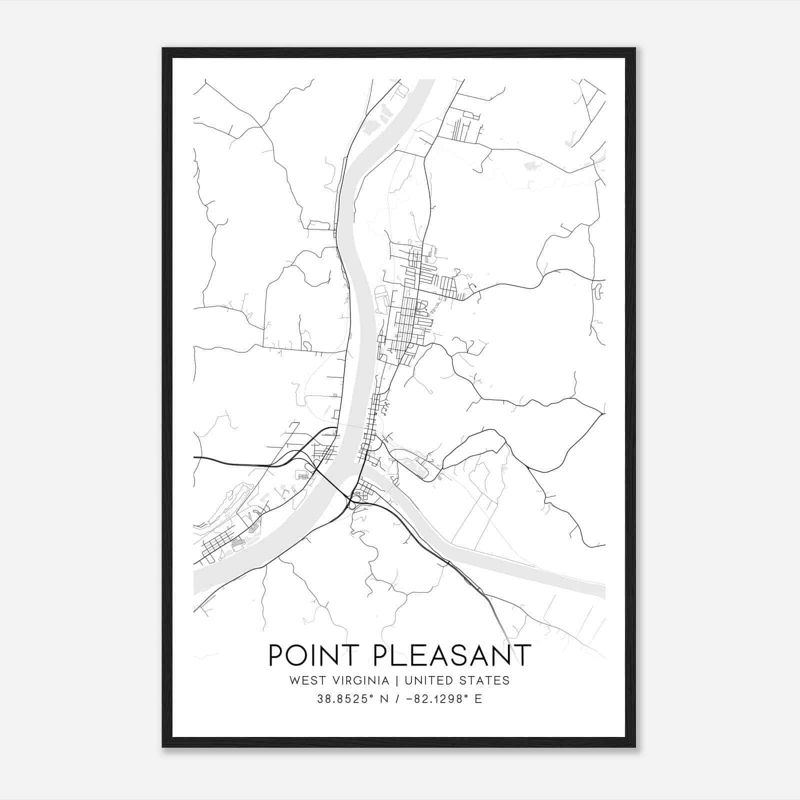 Point Pleasant West Virginia Map Poster, Modern Home Decor Wall Art Print - Custom Maps &amp;amp; Posters throughout Point Pleasant West Virginia Map