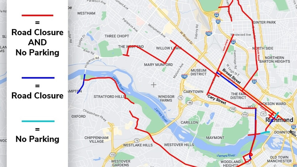 Police Announce Road Closures For 2024 Richmond Marathon intended for Virginia Road Closures Map