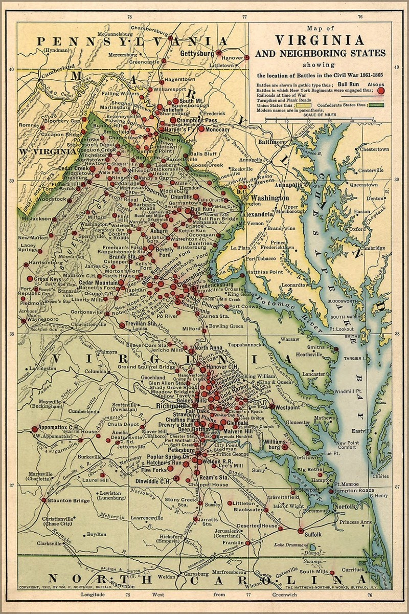 Poster, Many Sizes; Map Of Virginia Civil War Battles 1861-1865 | Ebay with Map of Virginia Civil War Battles