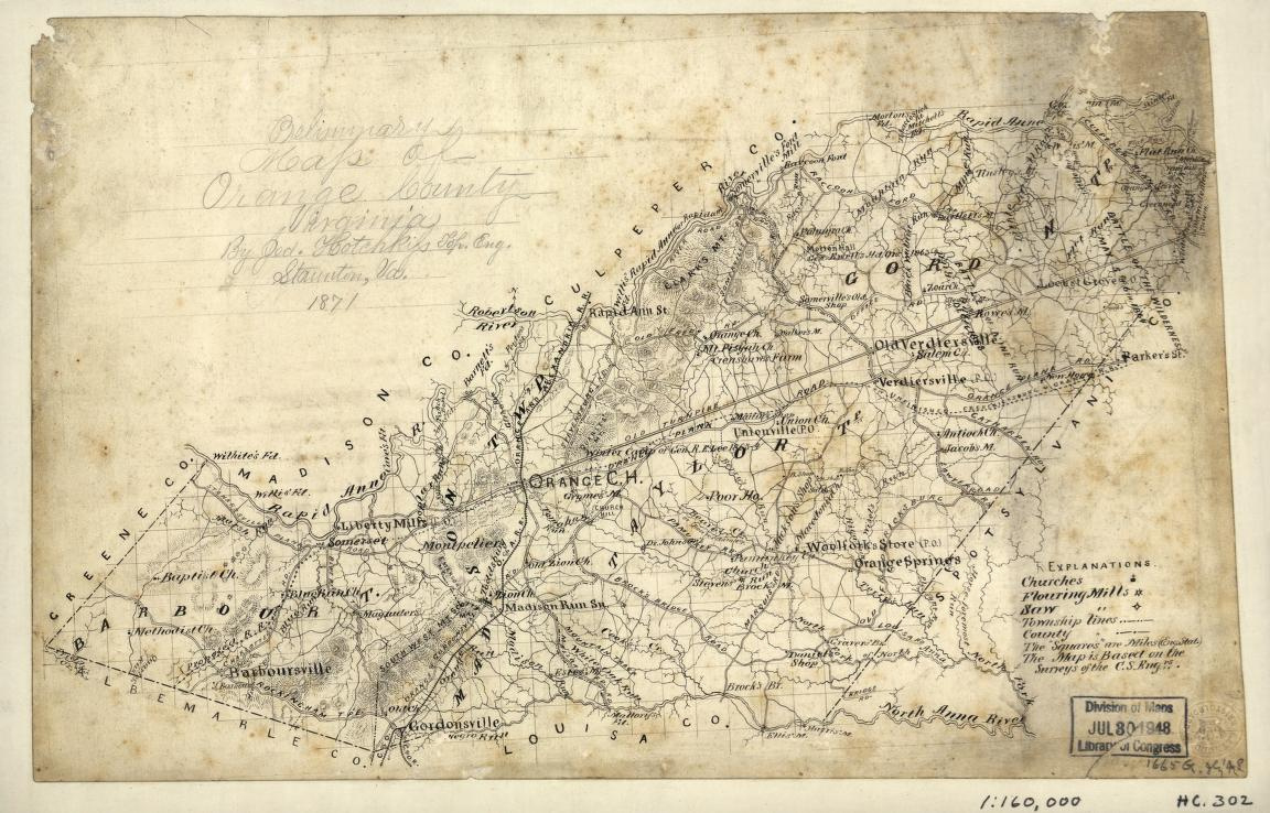 Preliminary Map Of Orange County, Virginia | Library Of Congress regarding Map Of Orange County Virginia