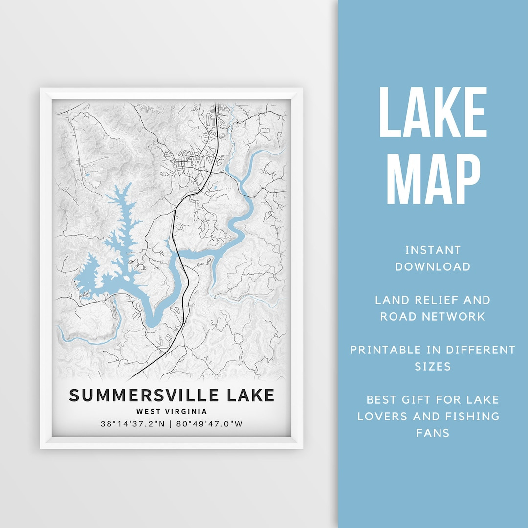Printable Map Of Summersville Lake, West Virginia, Us - Instant Download Lake Map Map Poster Lake House Decor Fishing Boating - Etsy inside Map Of Summersville West Virginia