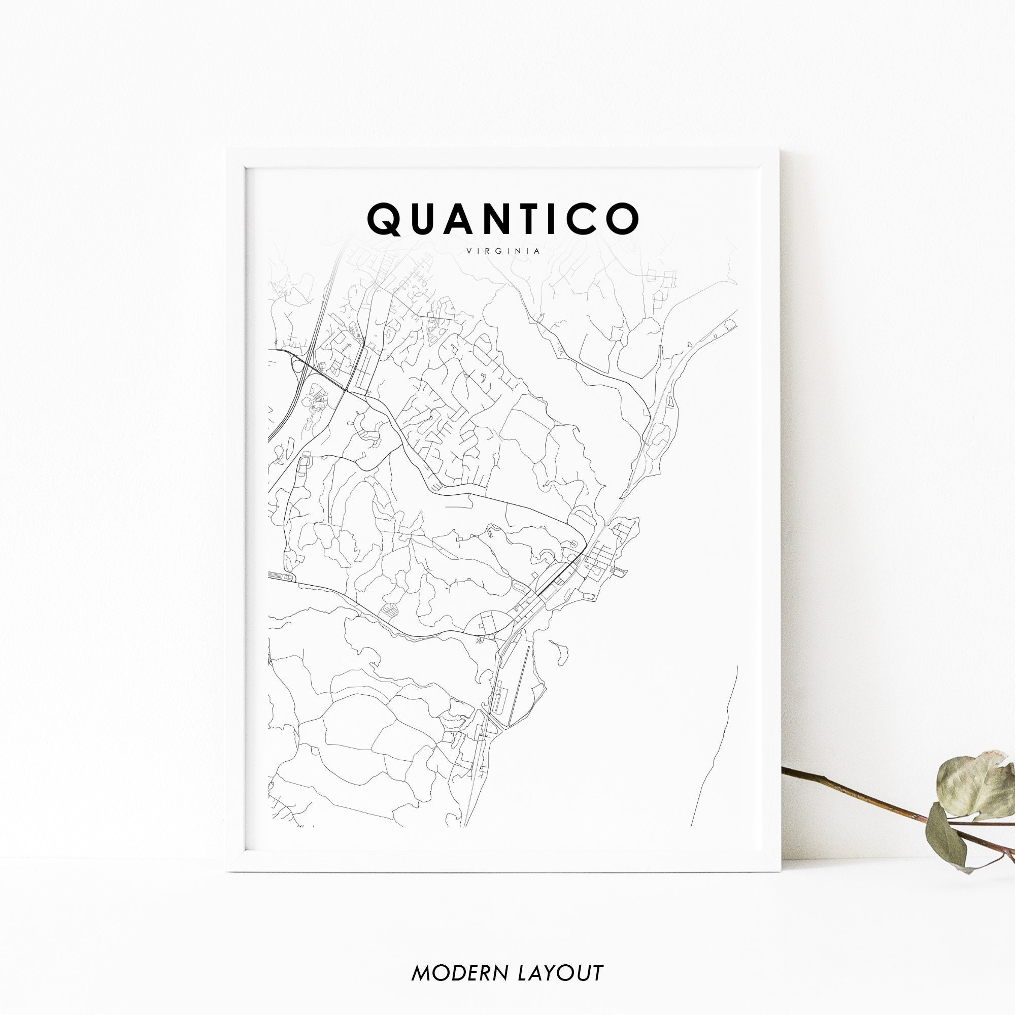 Quantico Va Karte Print, Virginia Usa Karte Kunst Poster, Potomac in Quantico Virginia On A Map