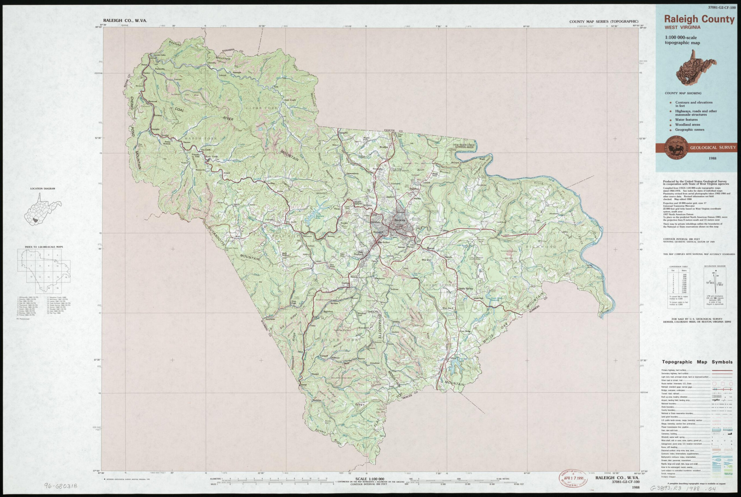 Raleigh County, West Virginia : 1:100 000-Scale Topographic Map intended for Raleigh County West Virginia Map