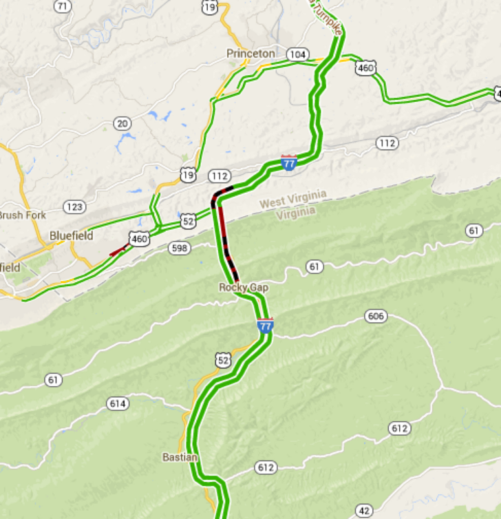 Map of Interstate 77 in Virginia