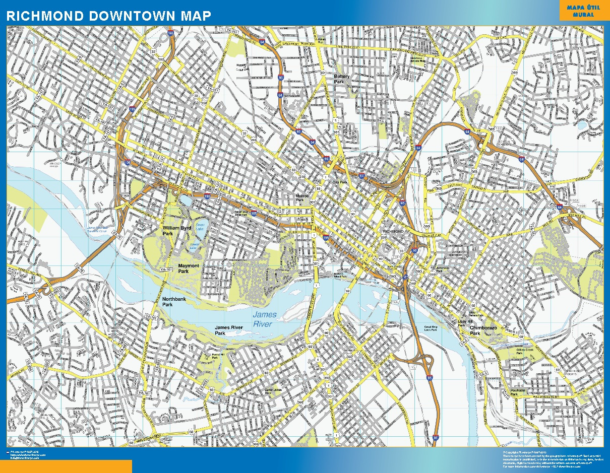 Richmond Downtown Karte within Street Map Of Richmond Virginia
