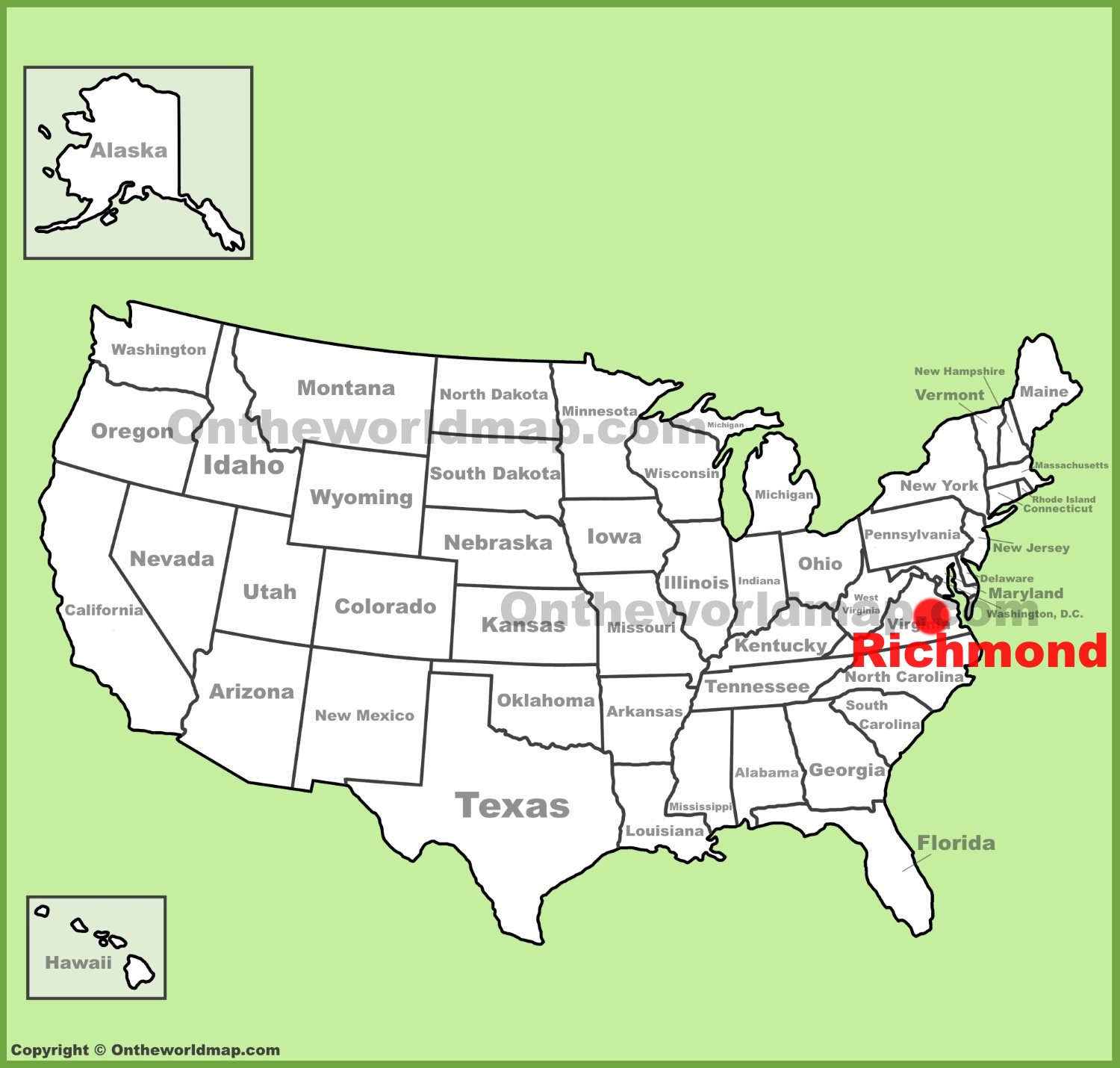 Richmond Location On The U.s. Map - Ontheworldmap within Richmond On Map Of Virginia