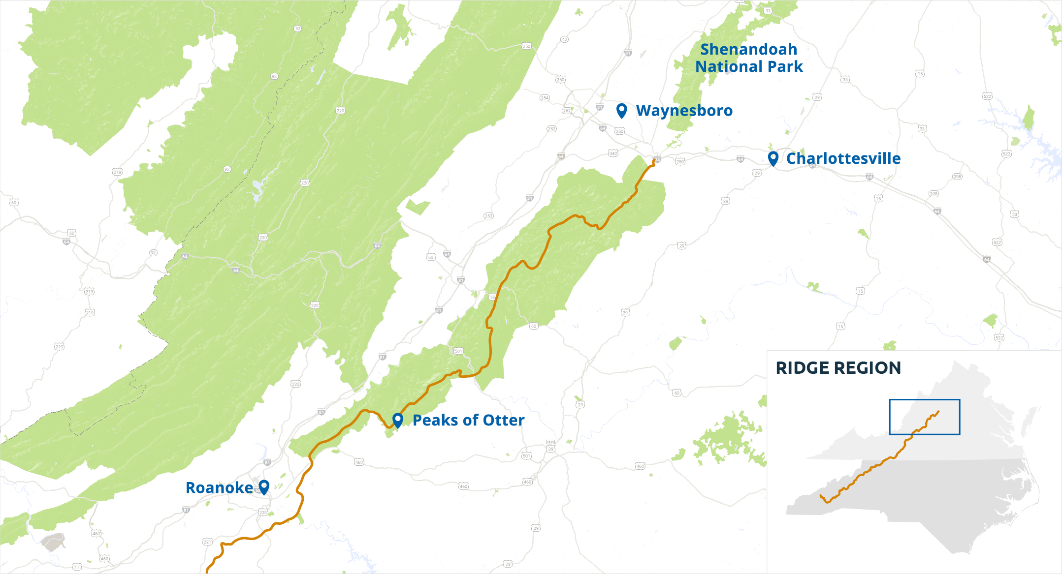 Ridge Region - Blue Ridge Parkway inside Map Of Blue Ridge Parkway In Virginia