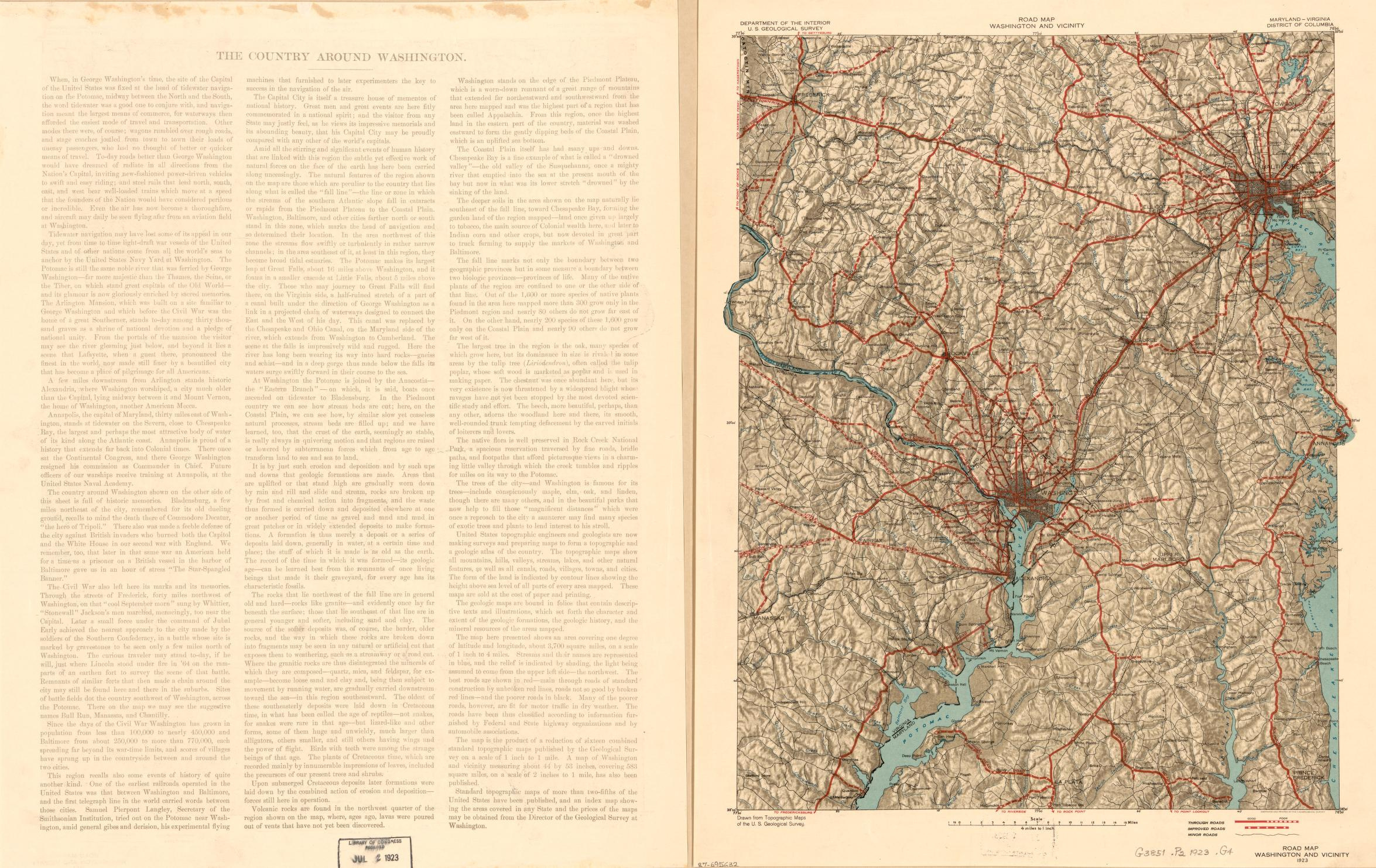 Road Map, Washington And Vicinity, Maryland--Virginia--District Of regarding Road Map of Maryland and Virginia