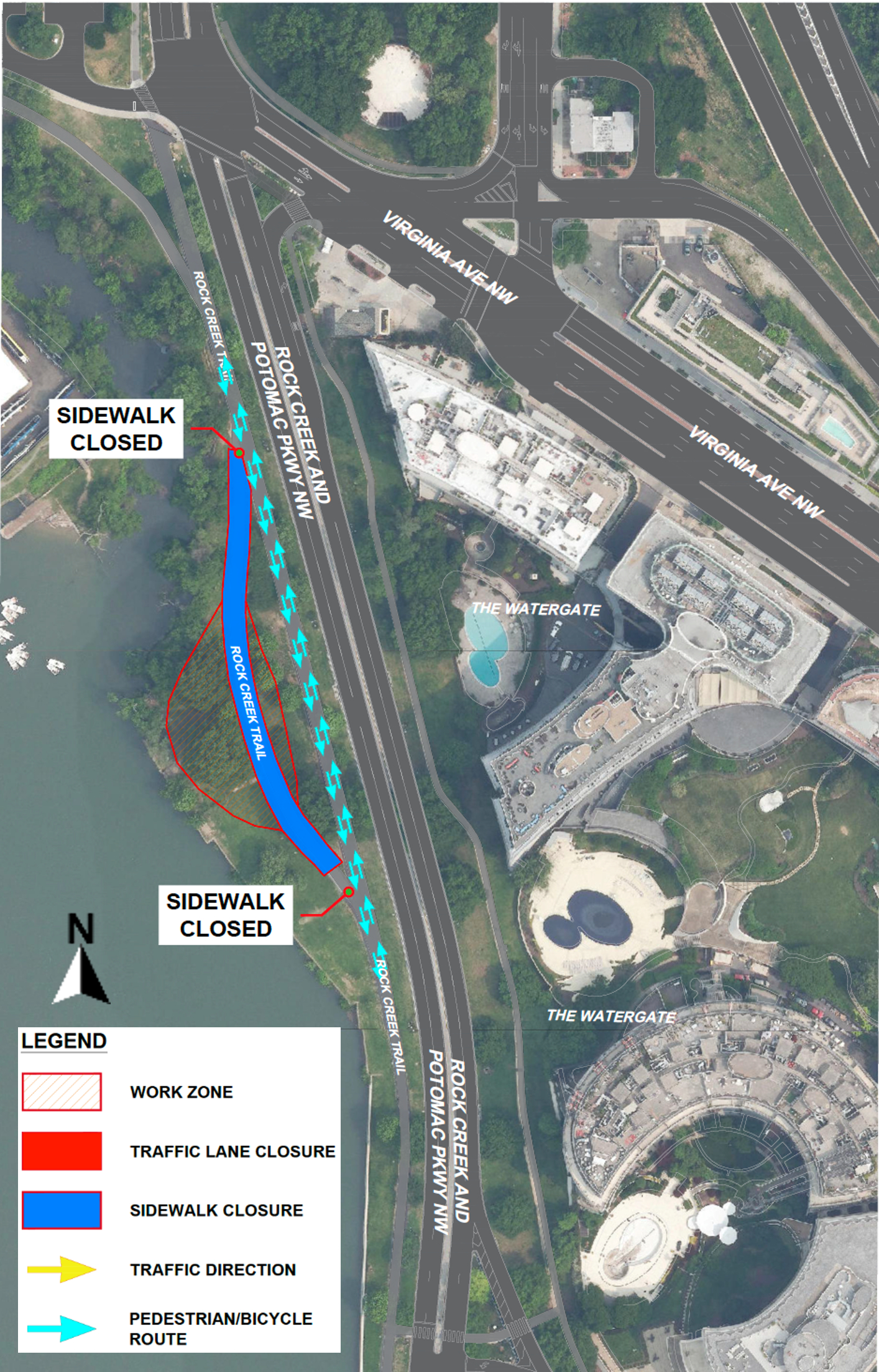 Rock Creek Parkway And Virginia Avenue, Nw: Temporary Lane with Blue Rock Creek Virginia Map
