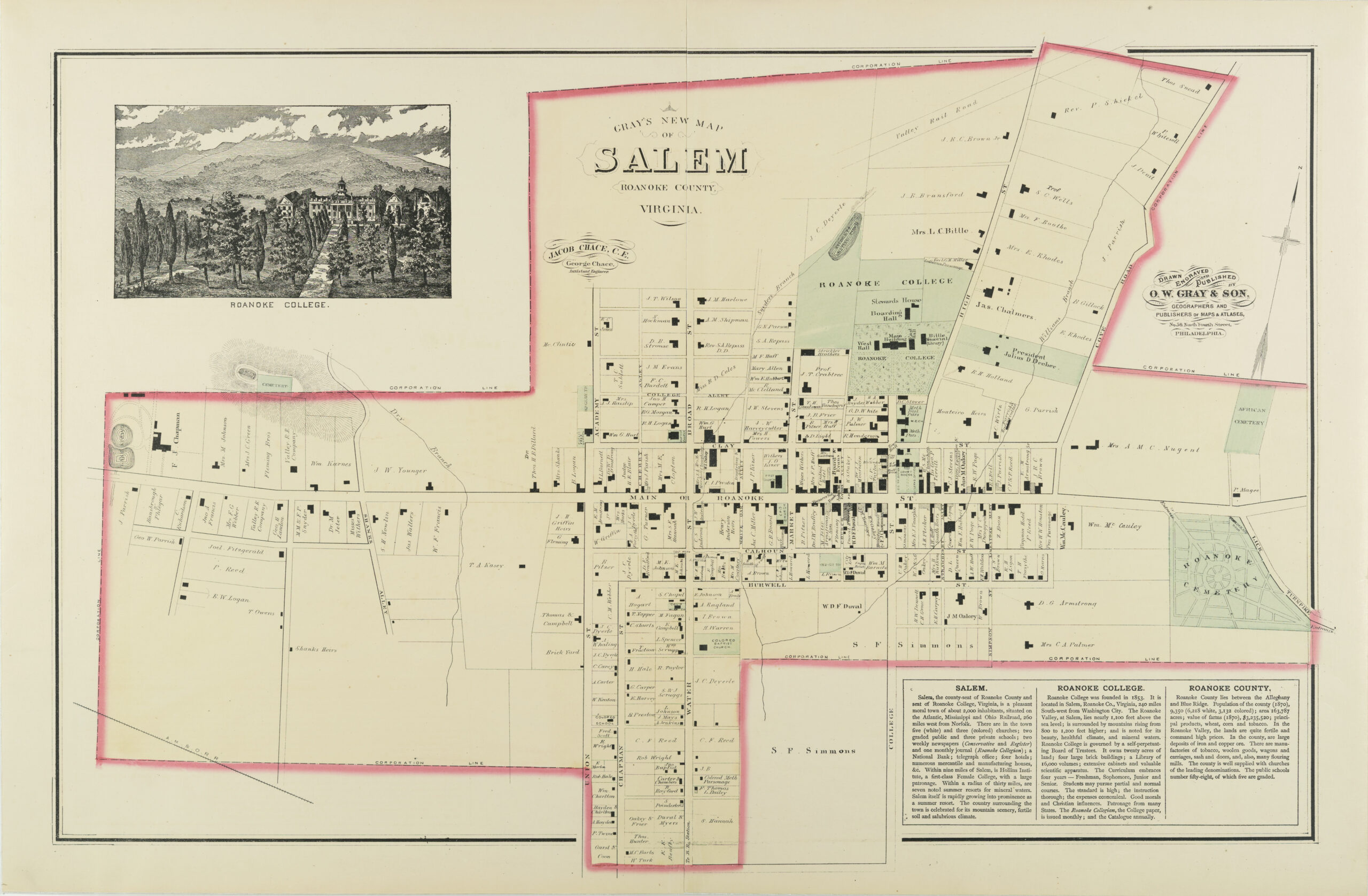 Salem, Roanoke County, Map, 1878 · Document Bank Of Virginia pertaining to Salem Virginia on the Map