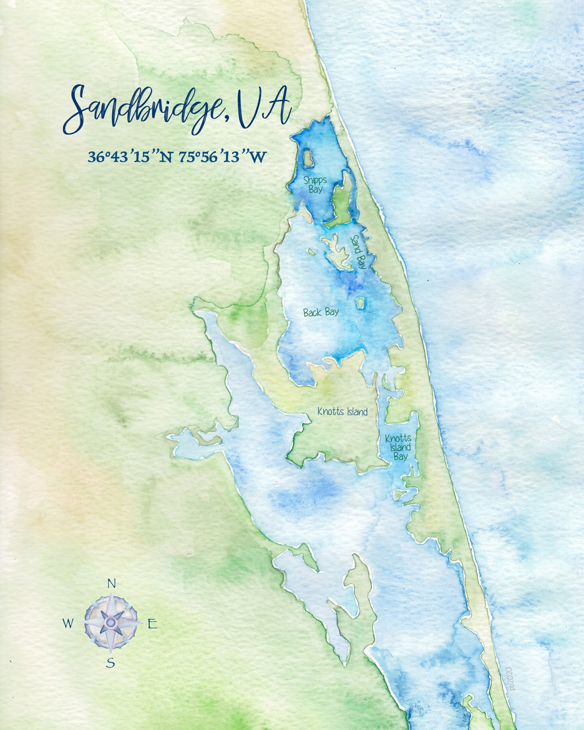 Sandbridge Va Watercolor Map - Etsy throughout Map Of Sandbridge Beach Virginia