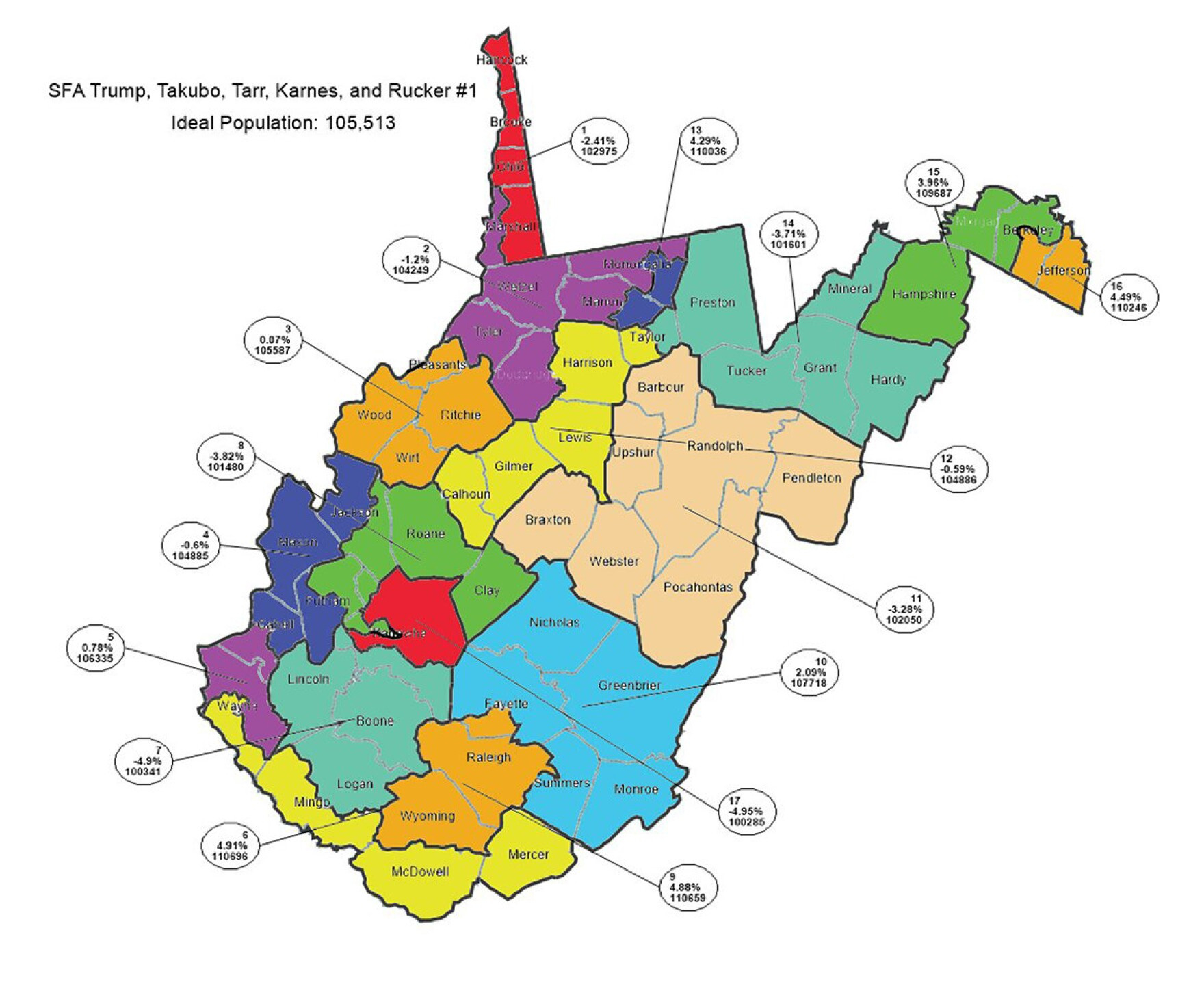 Senate Passes Its Own Redistricting Map, Splitting 11 Counties in West Virginia State Senate District Map