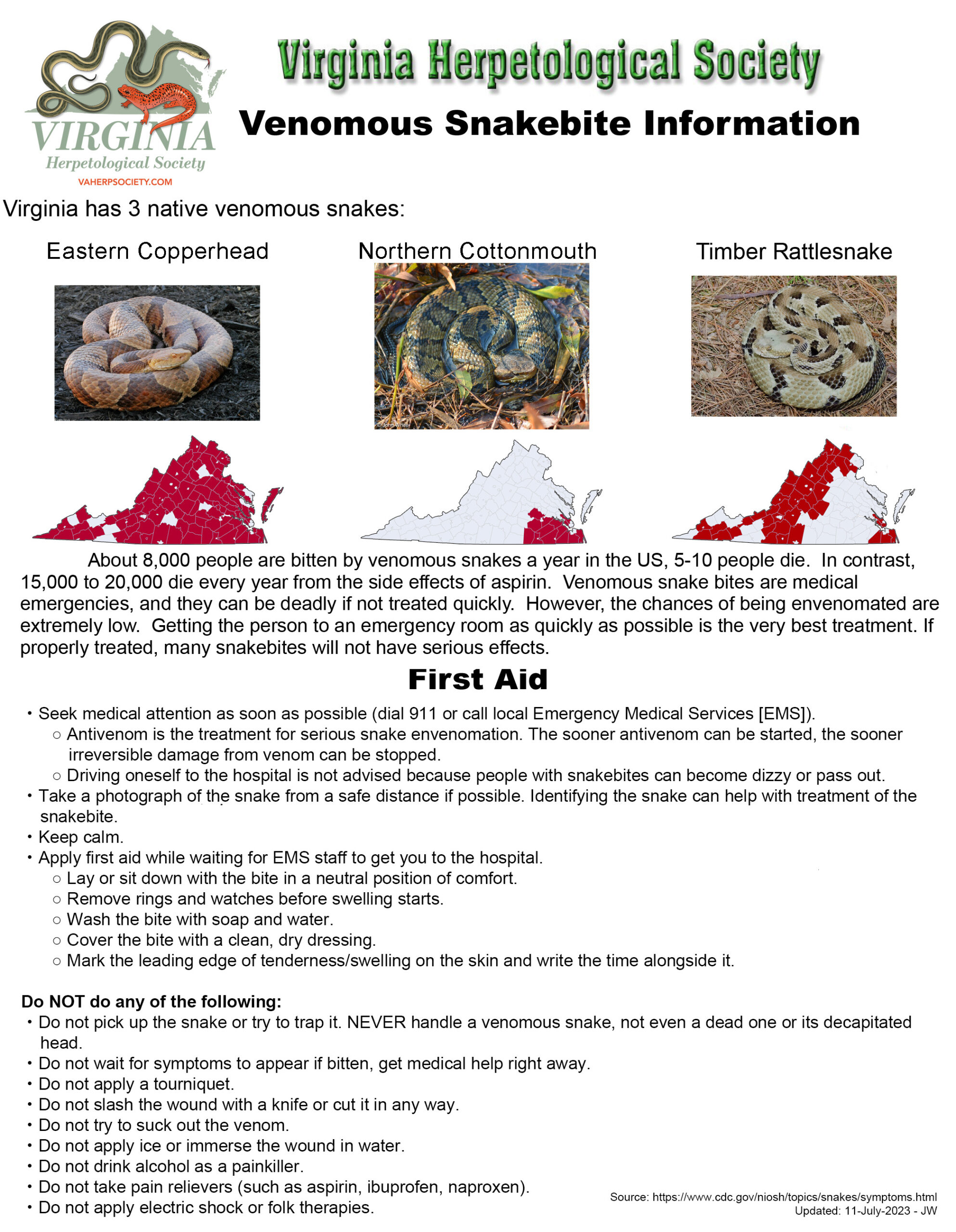 Snakes Of Virginia inside Venomous Snakes in Virginia Map