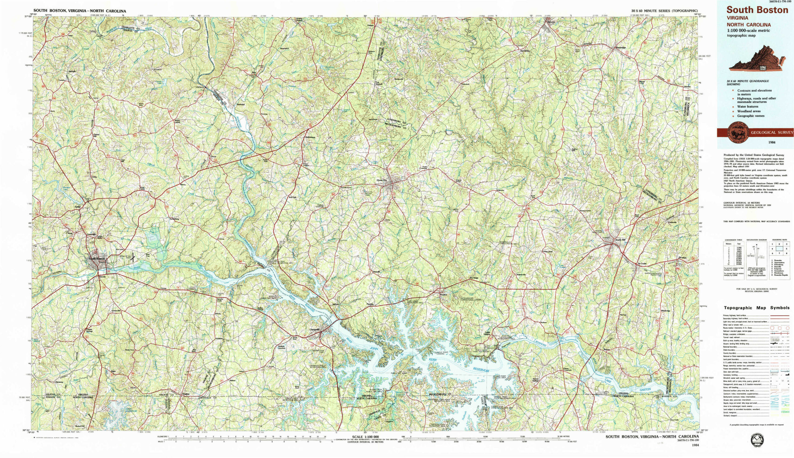 South Boston Topographical Map 1:100,000, Virginia, Usa in Map Of South Boston Virginia