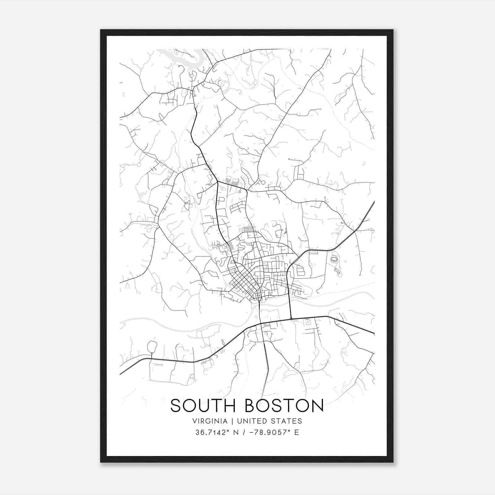South Boston Virginia Map Poster, Modern Home Decor Wall Art Print - Custom Maps &amp;amp; Posters in Map Of South Boston Virginia