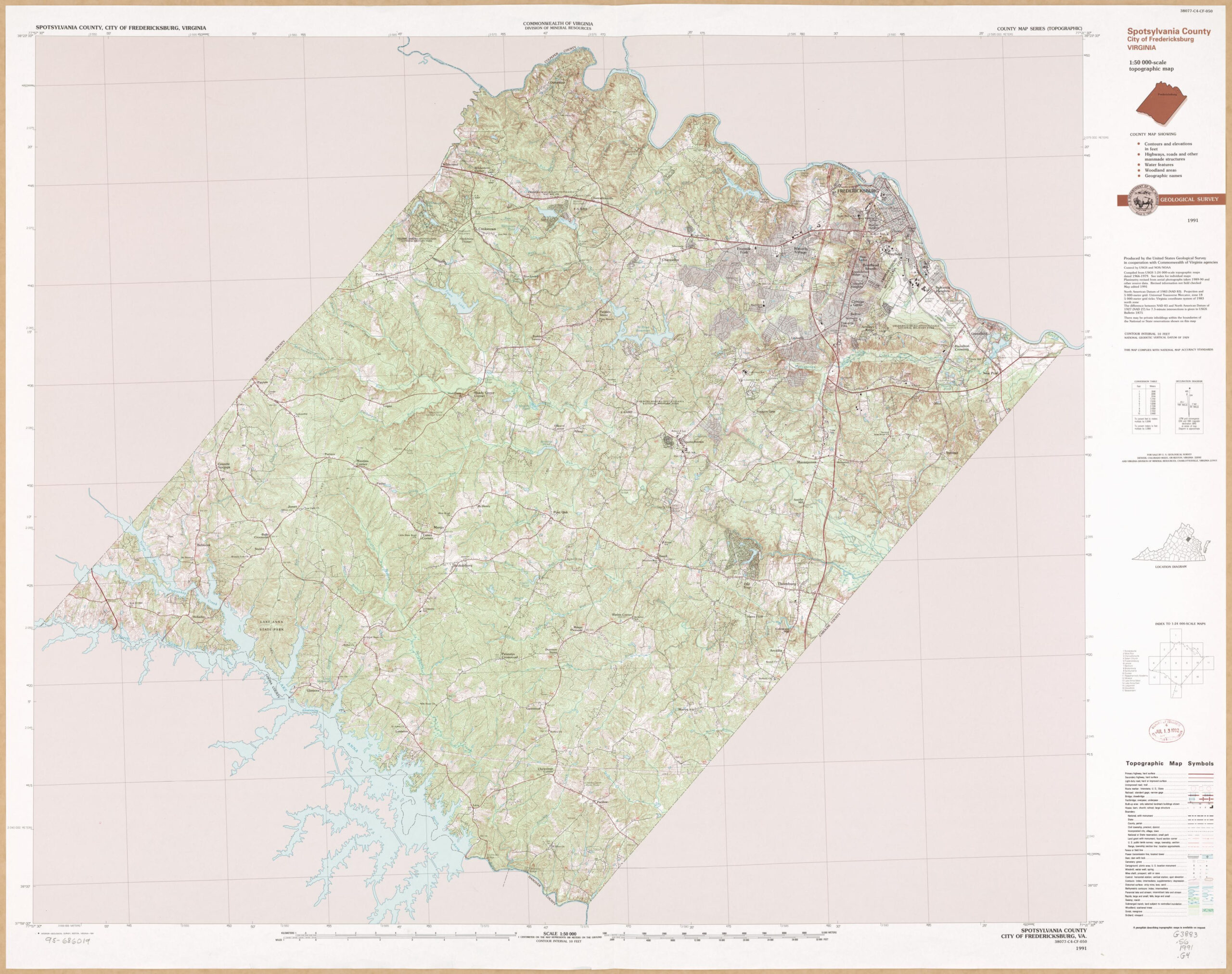 Spotsylvania County, City Of Fredericksburg, Virginia : 1:50 000 throughout Map Of Spotsylvania County Virginia