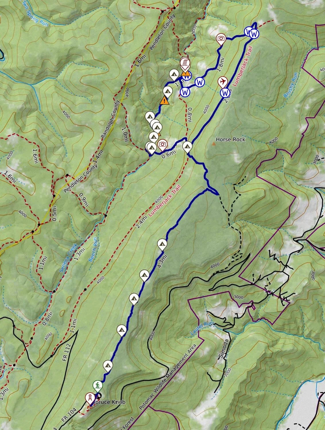 Spruce Knob/Seneca Creek Loop Backpacking Guide — Into The Backcountry with Spruce Knob West Virginia Map