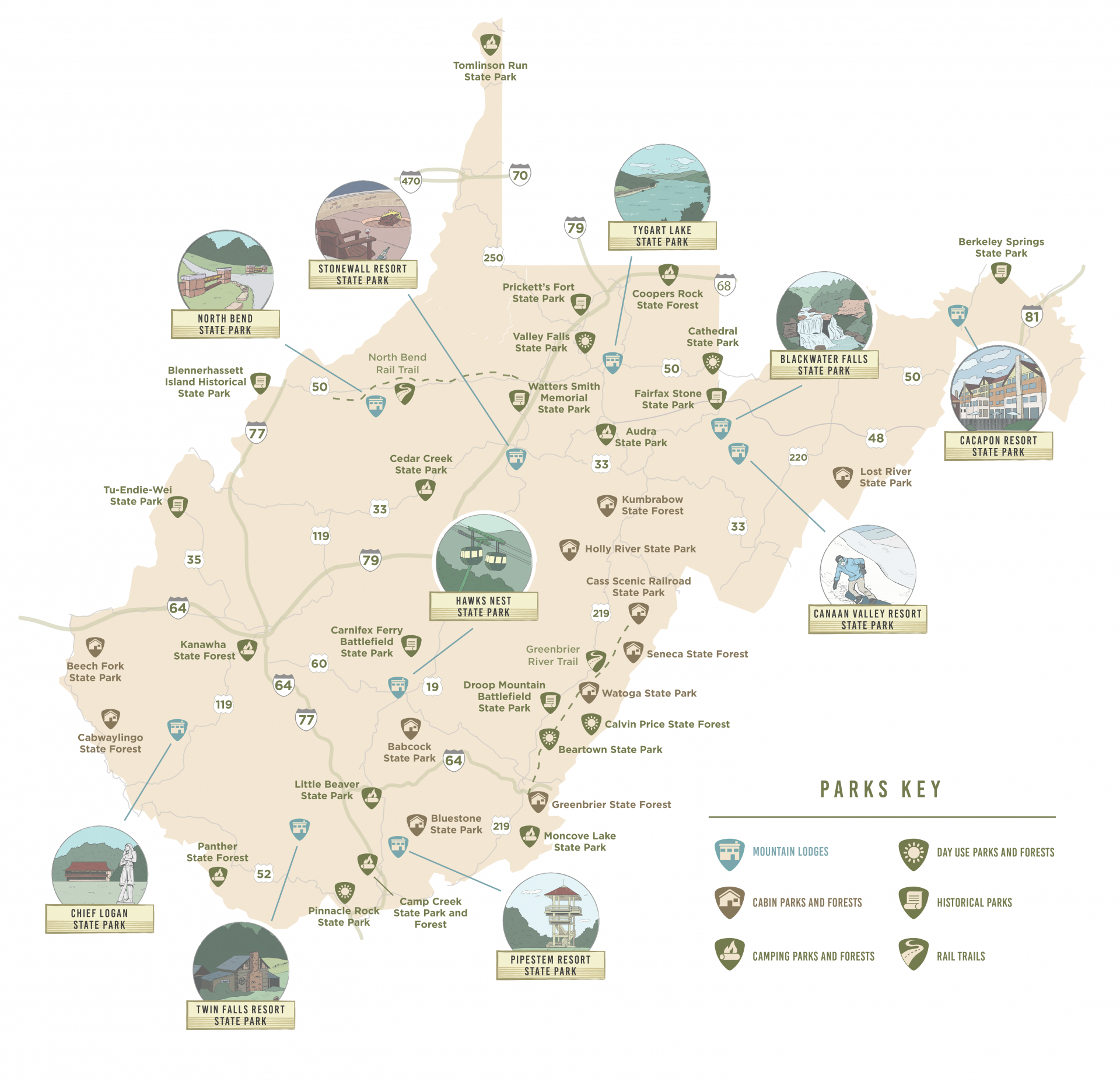 State Parks And Forests - Almost Heaven - West Virginia for Virginia State Parks Camping Map