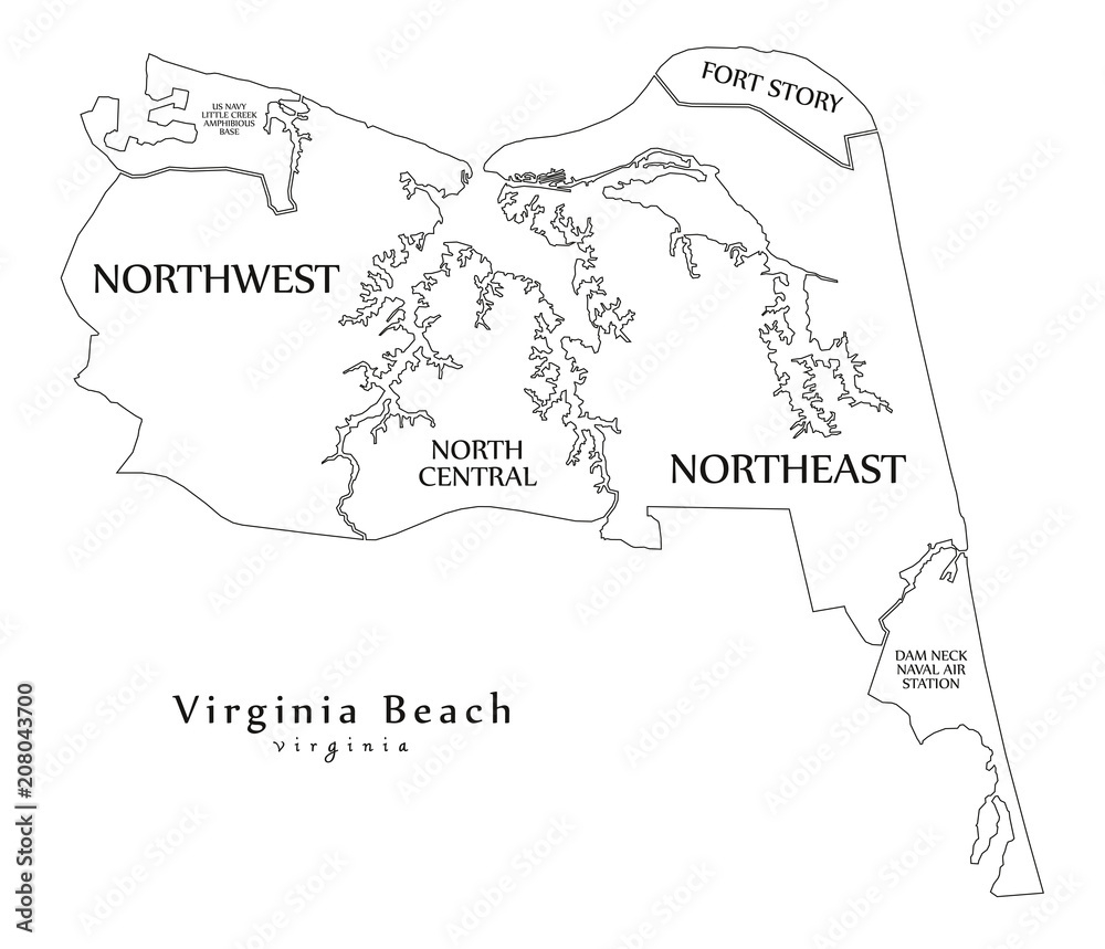 Stock-Vektorgrafik „Modern City Map - Virginia Beach Va City Of in Map Of Virginia Beach Neighborhoods