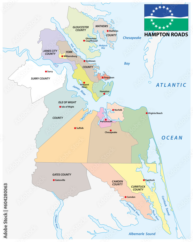 Stock-Vektorgrafik „Vector Map Of Hampton Roads Metropolitan Area within Map of Hampton Roads Virginia
