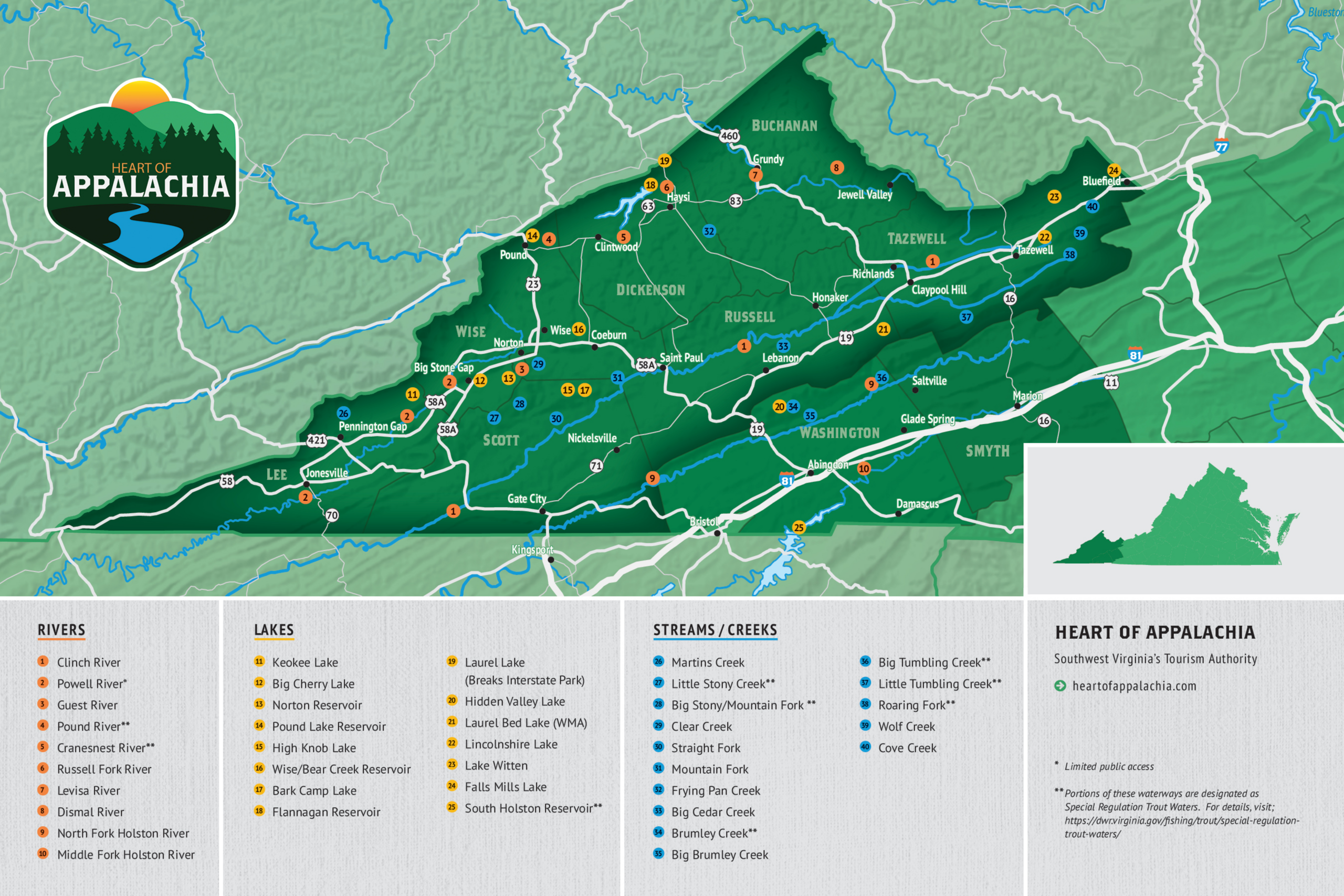 Swva Fishing Rivers - The Secret&amp;#039;S Out! | Heart Of Appalachia within West Virginia Fly Fishing Map
