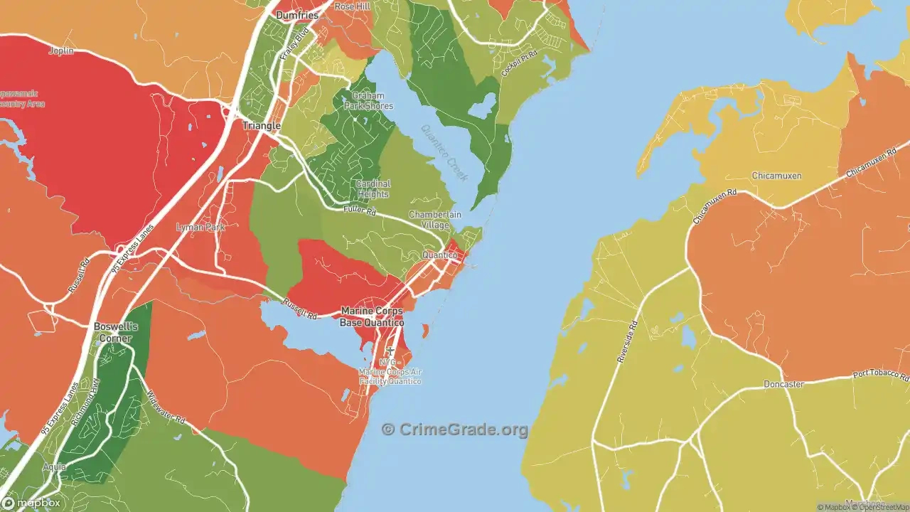 The Safest And Most Dangerous Places In Quantico, Va: Crime Maps for Quantico Virginia on a Map