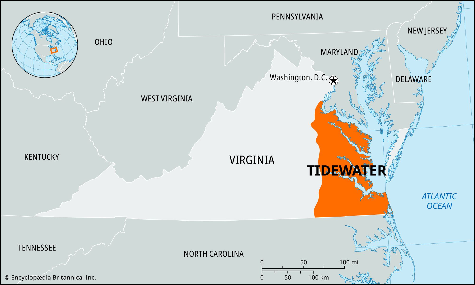 Tidewater | Virginia, Map, &amp;amp; History | Britannica inside Tidewater Region Of Virginia Map