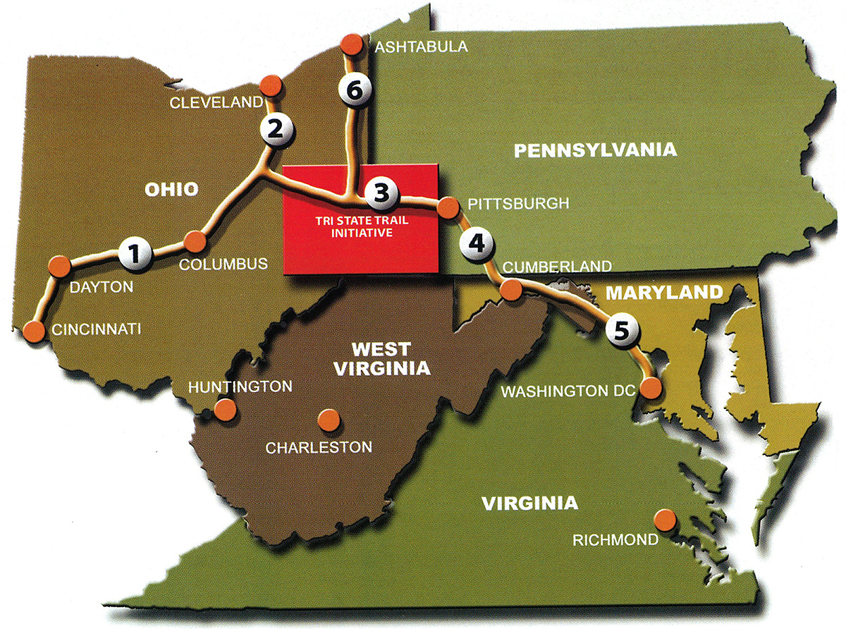 Tri State Trail Initiative with Ohio Pennsylvania West Virginia Map