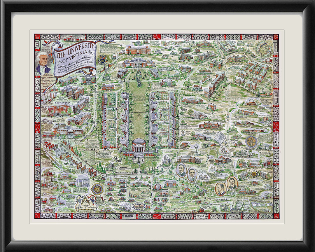 University Of Virginia Pictorial Map 1960 - Vintage City Maps throughout Map Of University Of Virginia