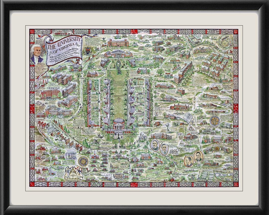University Of Virginia Pictorial Map 1960 - Vintage City Maps within University Of Virginia On Map