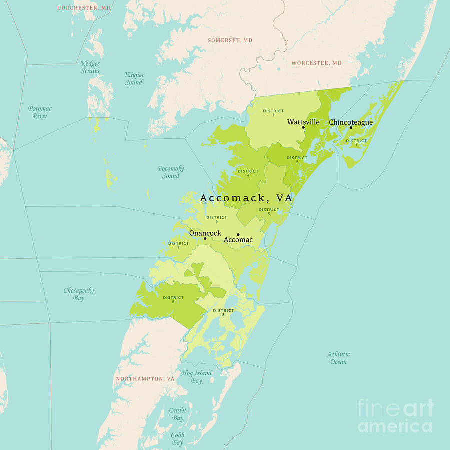 Va Accomack County Vector Map Greenfrank Ramspott throughout Map of Accomack County Virginia