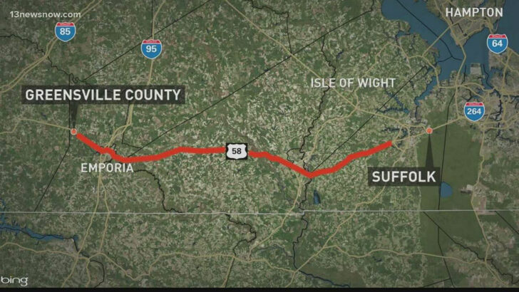 Map of Route 58 in Virginia