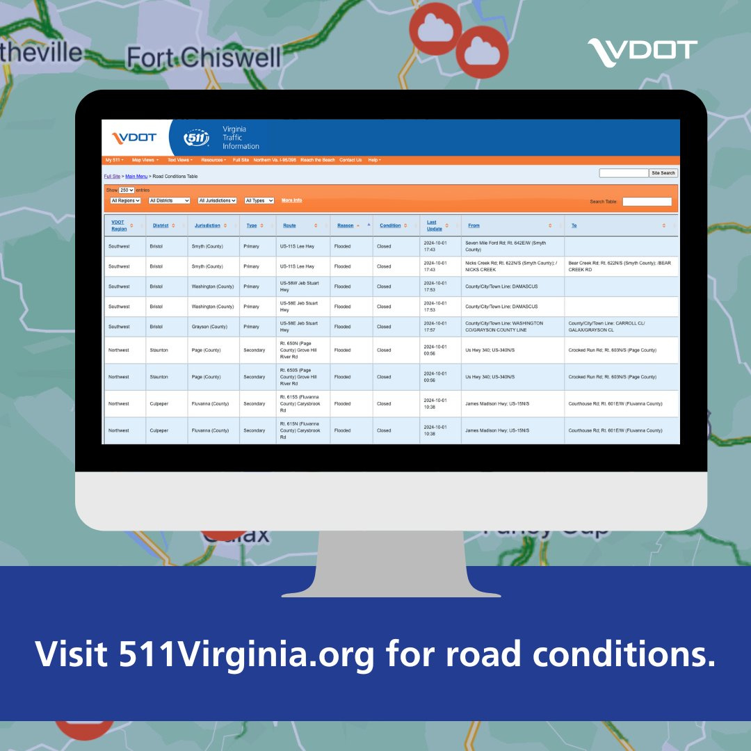 Vdot On X: &amp;quot;A Number Of Secondary Roads Remain Closed In Parts Of for Virginia 511 Road Conditions Map