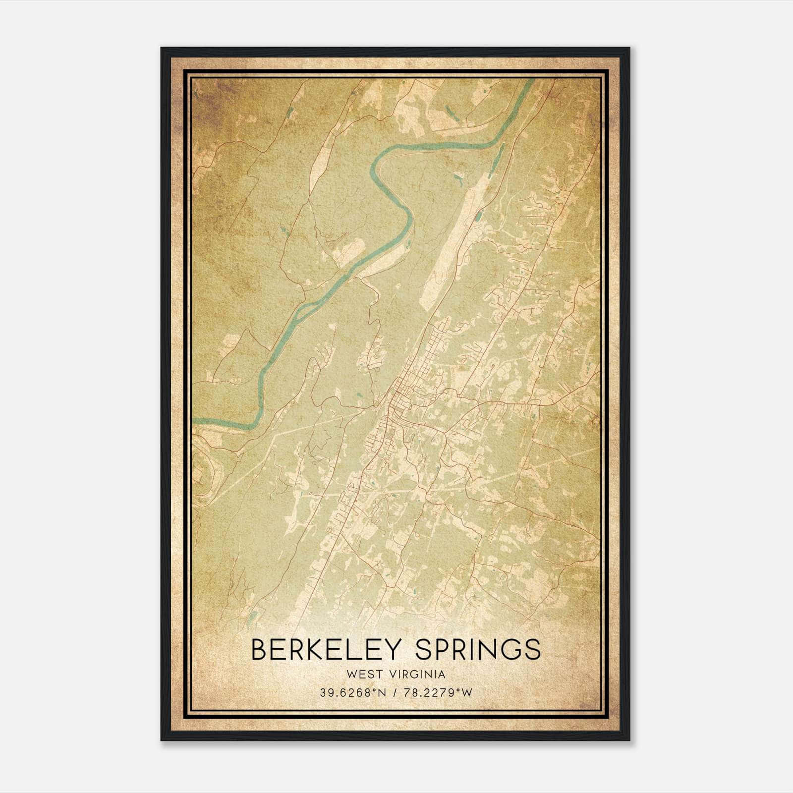 Vintage Berkeley Springs West Virginia Map Poster, Berkeley Springs Wv City Road Wall Art Print - Custom Maps &amp;amp; Posters inside Berkeley Springs West Virginia Map