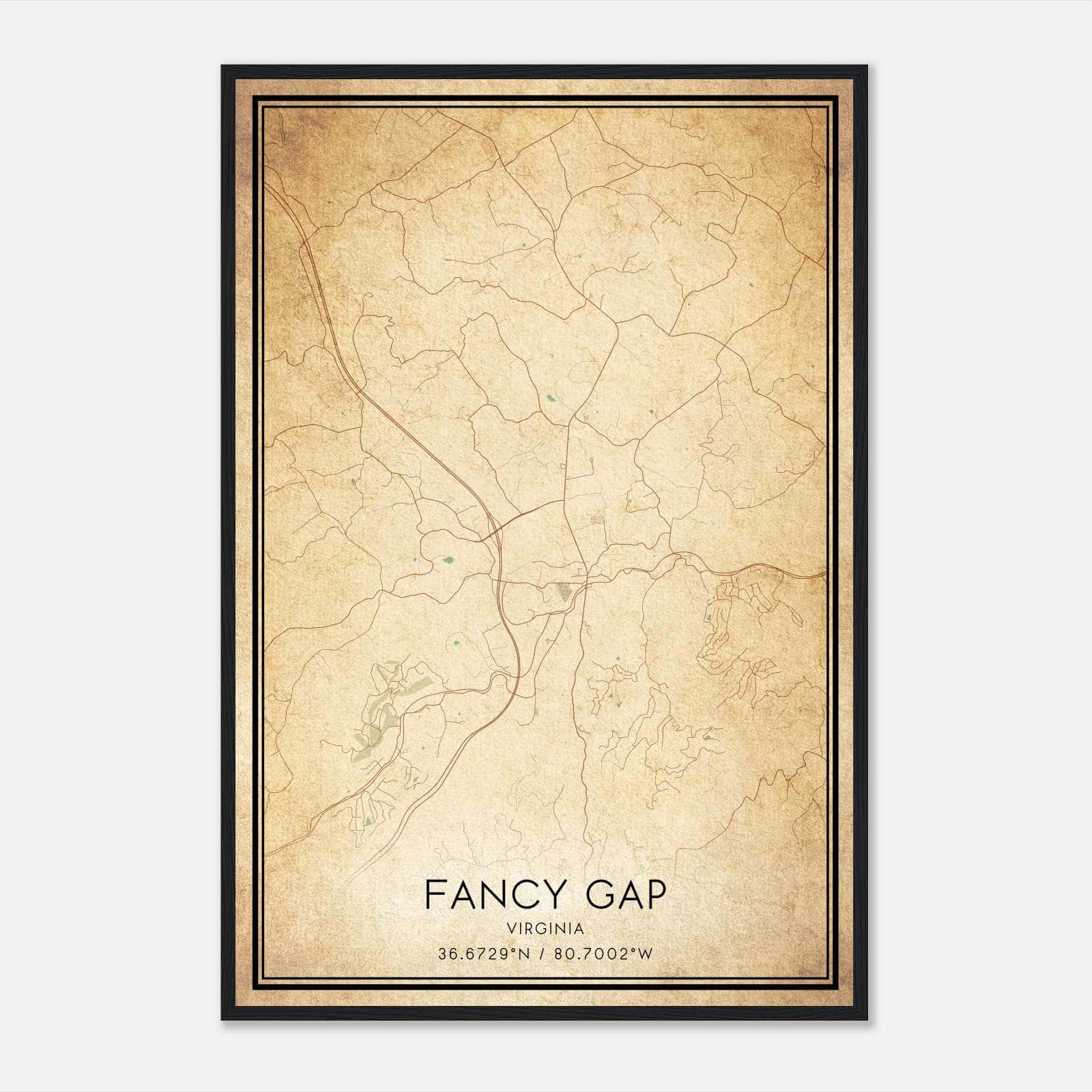 Vintage Fancy Gap Virginia Map Poster, Fancy Gap Va City Road Wall Art Print - Custom Maps &amp;amp; Posters for Map of Fancy Gap Virginia