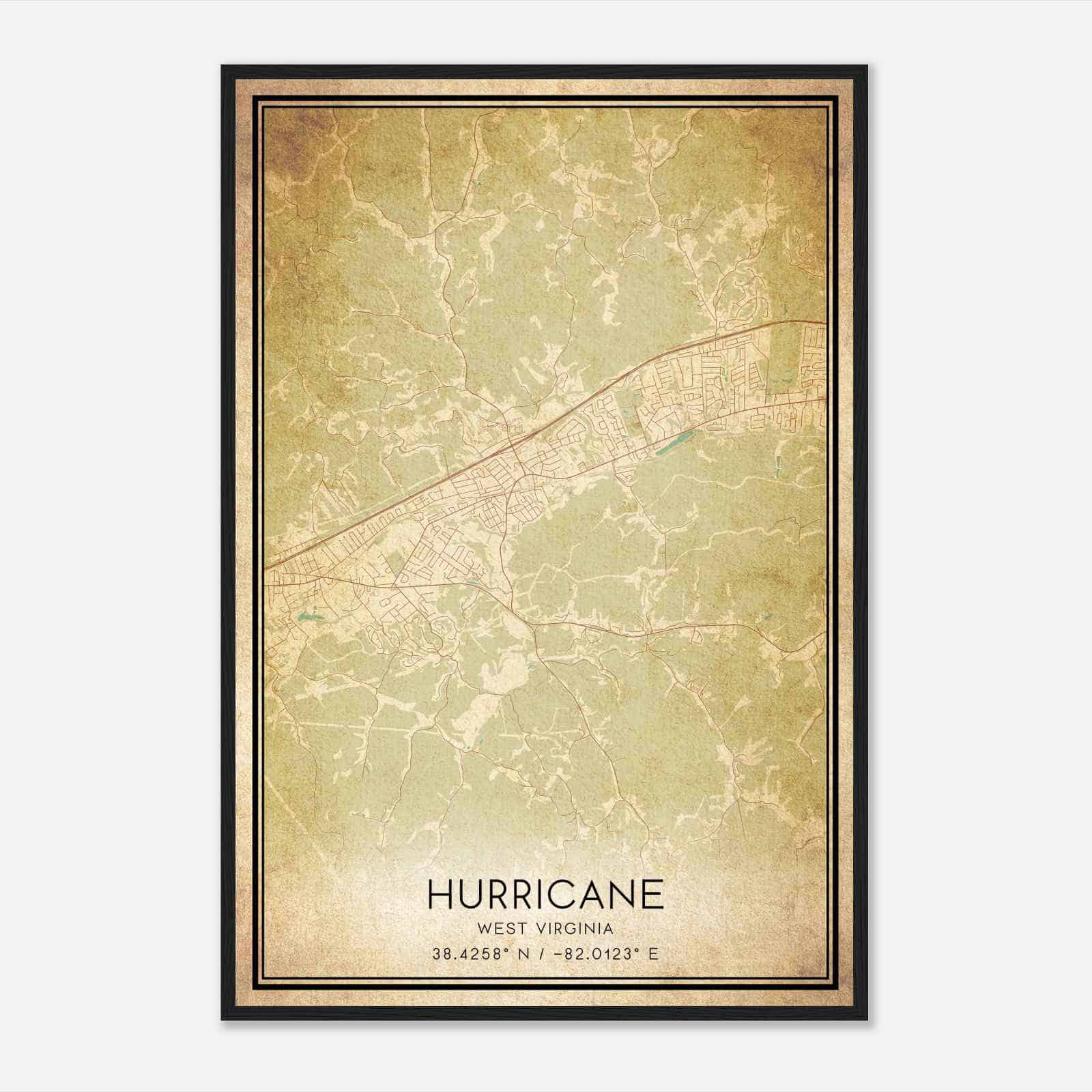 Vintage Hurricane West Virginia Map Poster, Modern Home Decor Wall Art Print - Custom Maps &amp;amp; Posters throughout Map Of Hurricane West Virginia