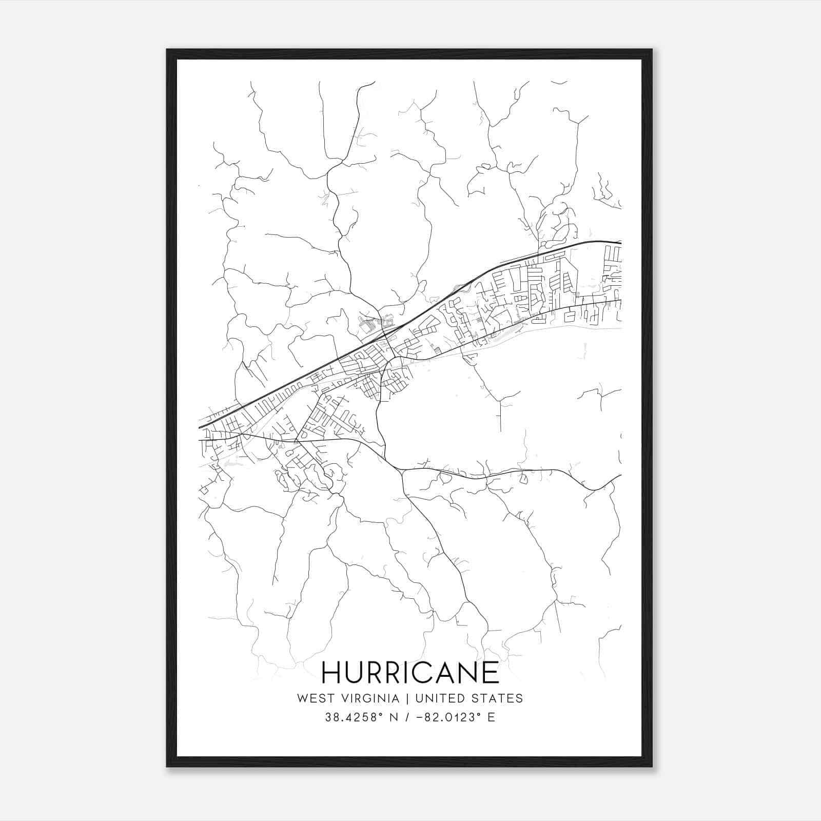 Vintage Hurricane West Virginia Map Poster, Modern Home Decor Wall pertaining to Map Of Hurricane West Virginia