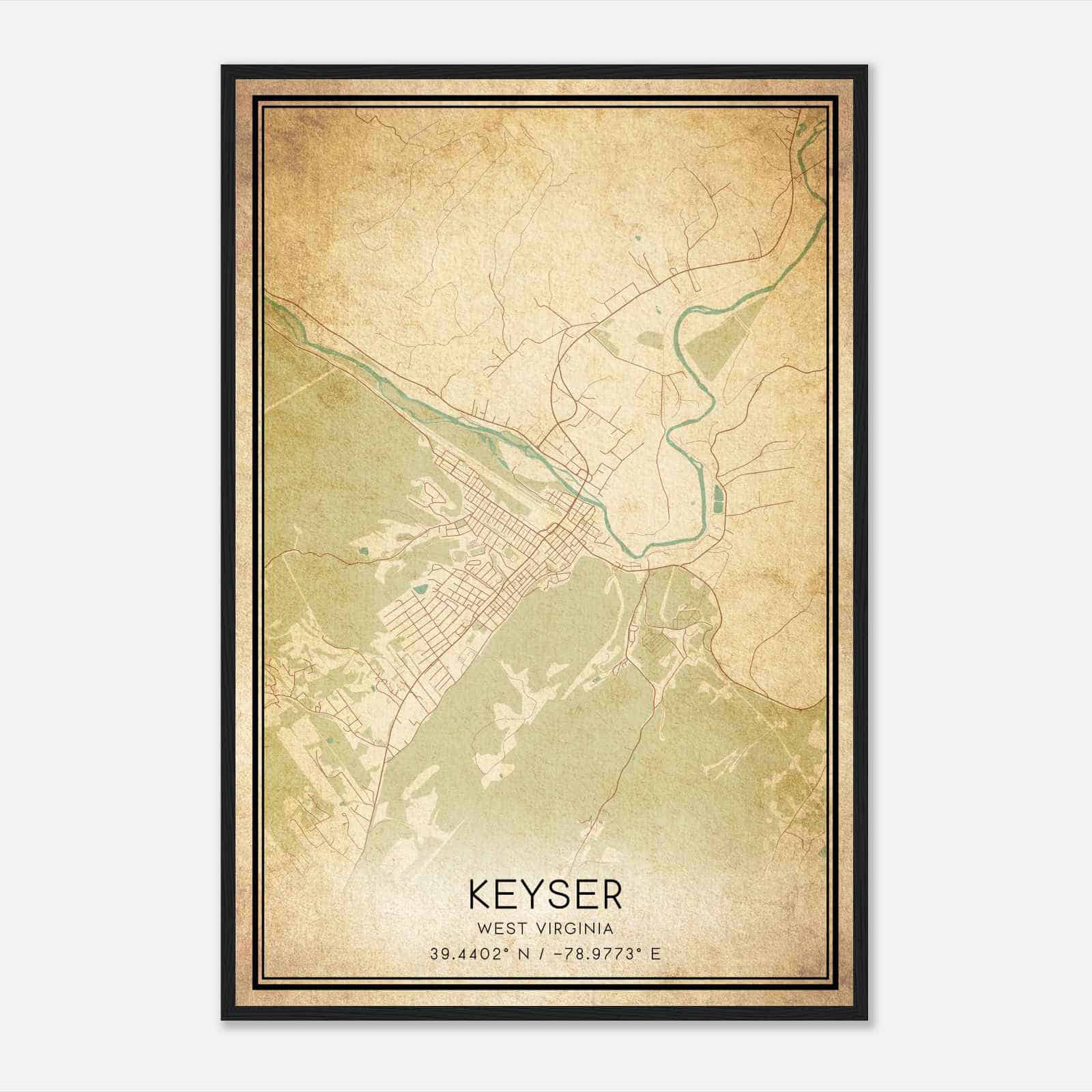 Vintage Keyser West Virginia Map Poster, Modern Home Decor Wall within Map of Keyser West Virginia
