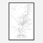 Vintage Oak Hill West Virginia Map Poster, Modern Home Decor Wall Inside Oak Hill West Virginia Map