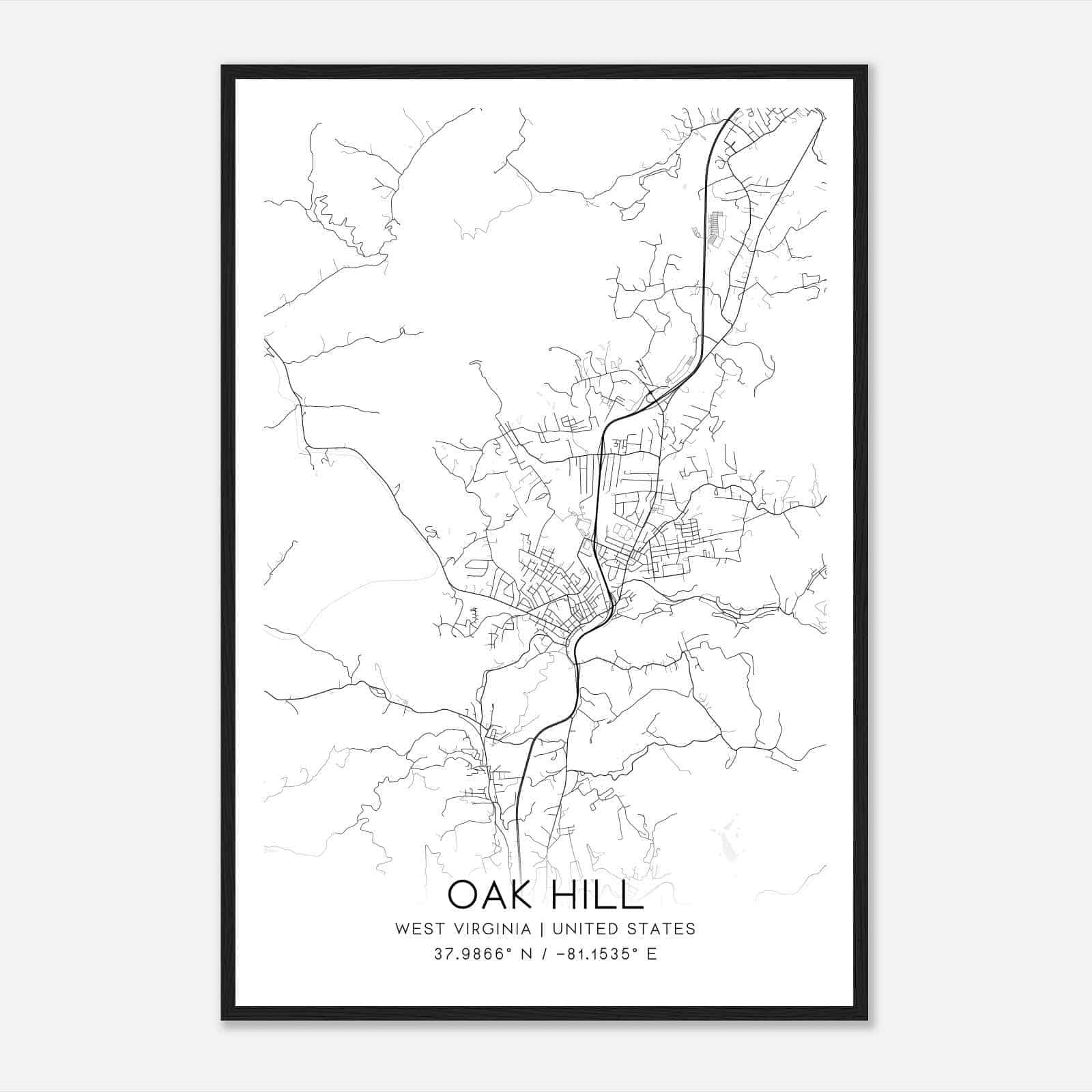 Vintage Oak Hill West Virginia Map Poster, Modern Home Decor Wall with Map Of Oak Hill West Virginia