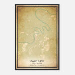 Vintage Paw Paw West Virginia Map Poster, Paw Paw Wv City Road Wall Art  Print   Custom Maps & Posters With Paw Paw West Virginia Map