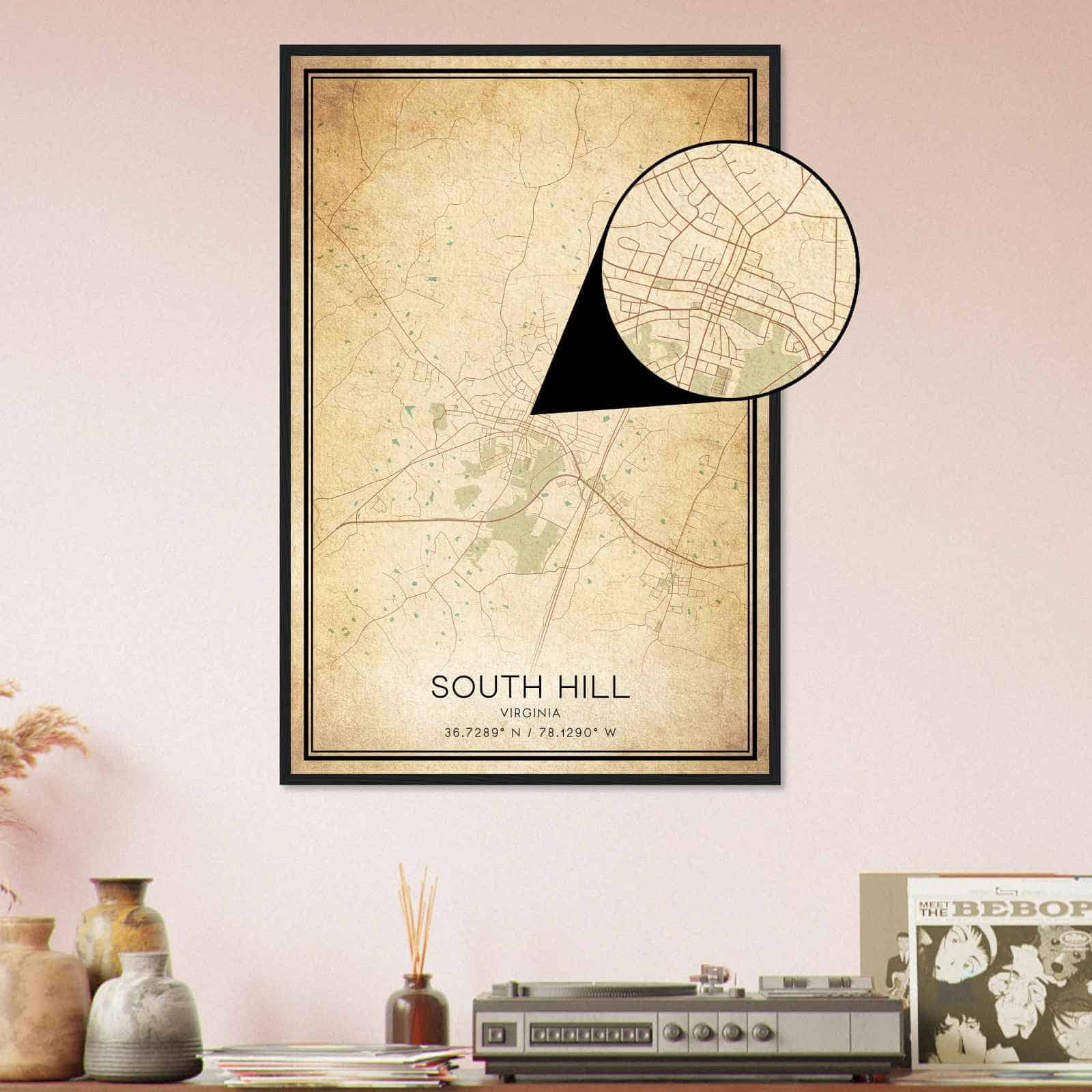Vintage South Hill Virginia Map Poster, South Hill Va City Road Wall Art Print - Custom Maps &amp;amp; Posters pertaining to Map of South Hill Virginia