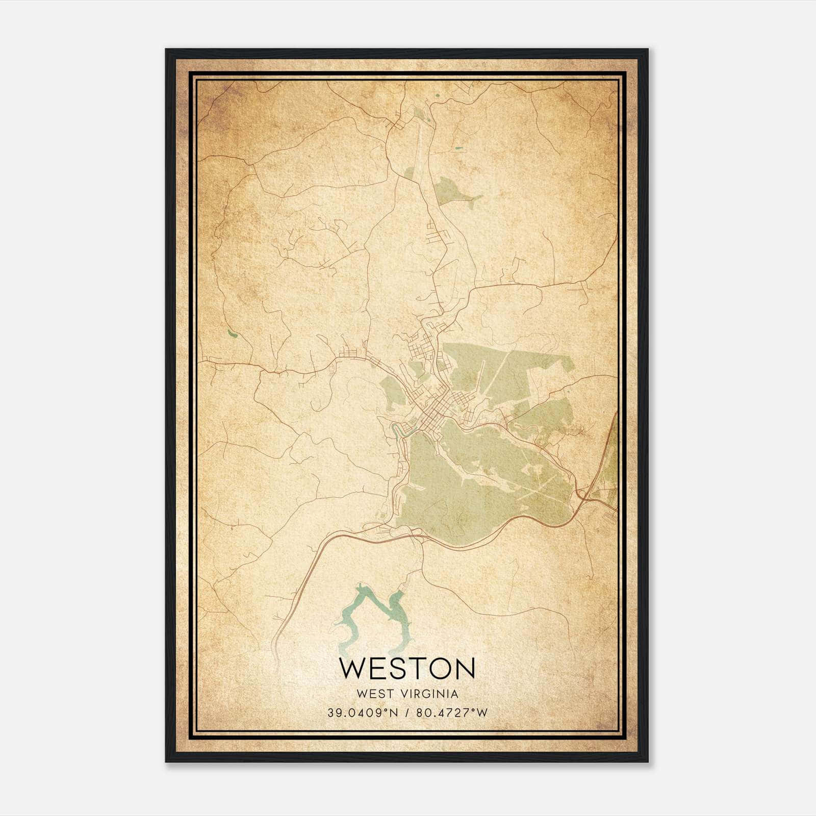 Vintage Weston West Virginia Map Poster, Weston Wv City Road Wall Art Print - Custom Maps &amp;amp; Posters intended for Map Of Weston West Virginia