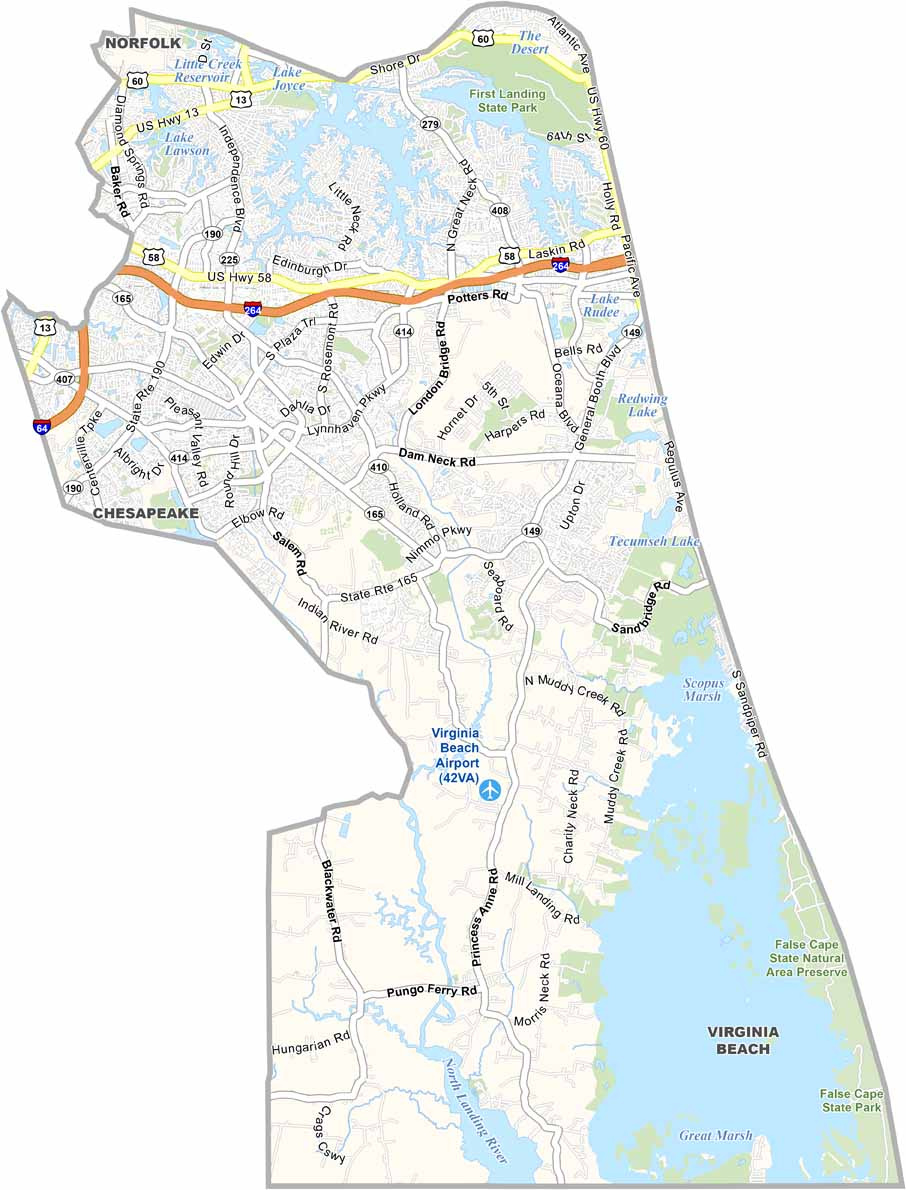 Virginia Beach City Map, Virginia - Us County Maps within Virginia Beach Police Precinct Map