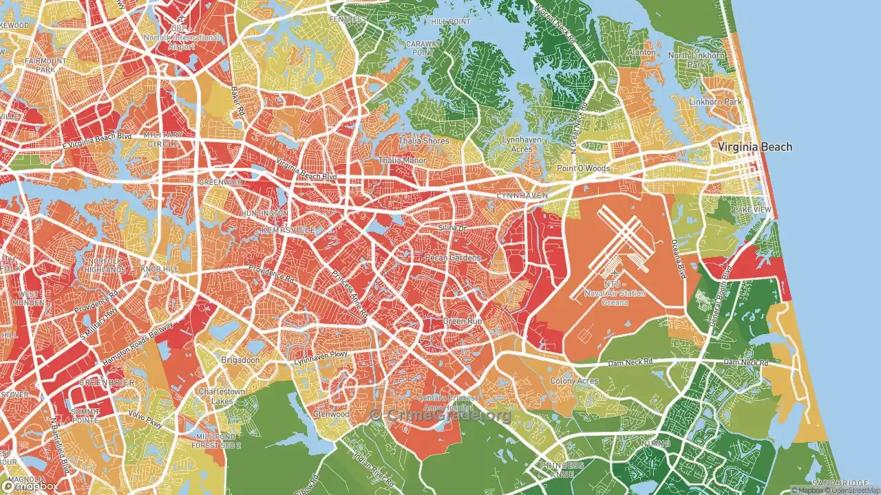 Virginia Beach City, Va Violent Crime Rates And Maps | Crimegrade for Virginia Beach Crime Rate Map