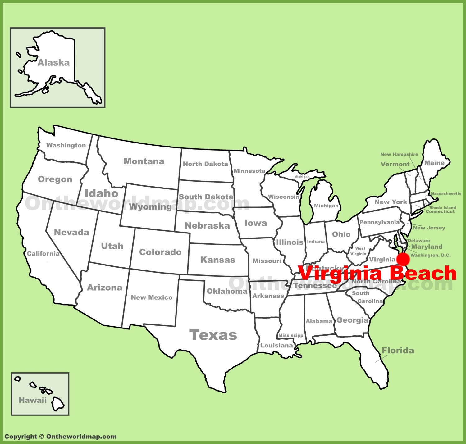 Virginia Beach Location On The U.s. Map - Ontheworldmap within Virginia Beach on a Map